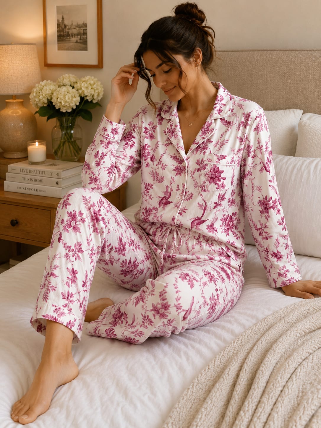 Pyjama Femme Fleuri Satiné – Ensemble Chic & Confort Disponible en 4 Couleurs