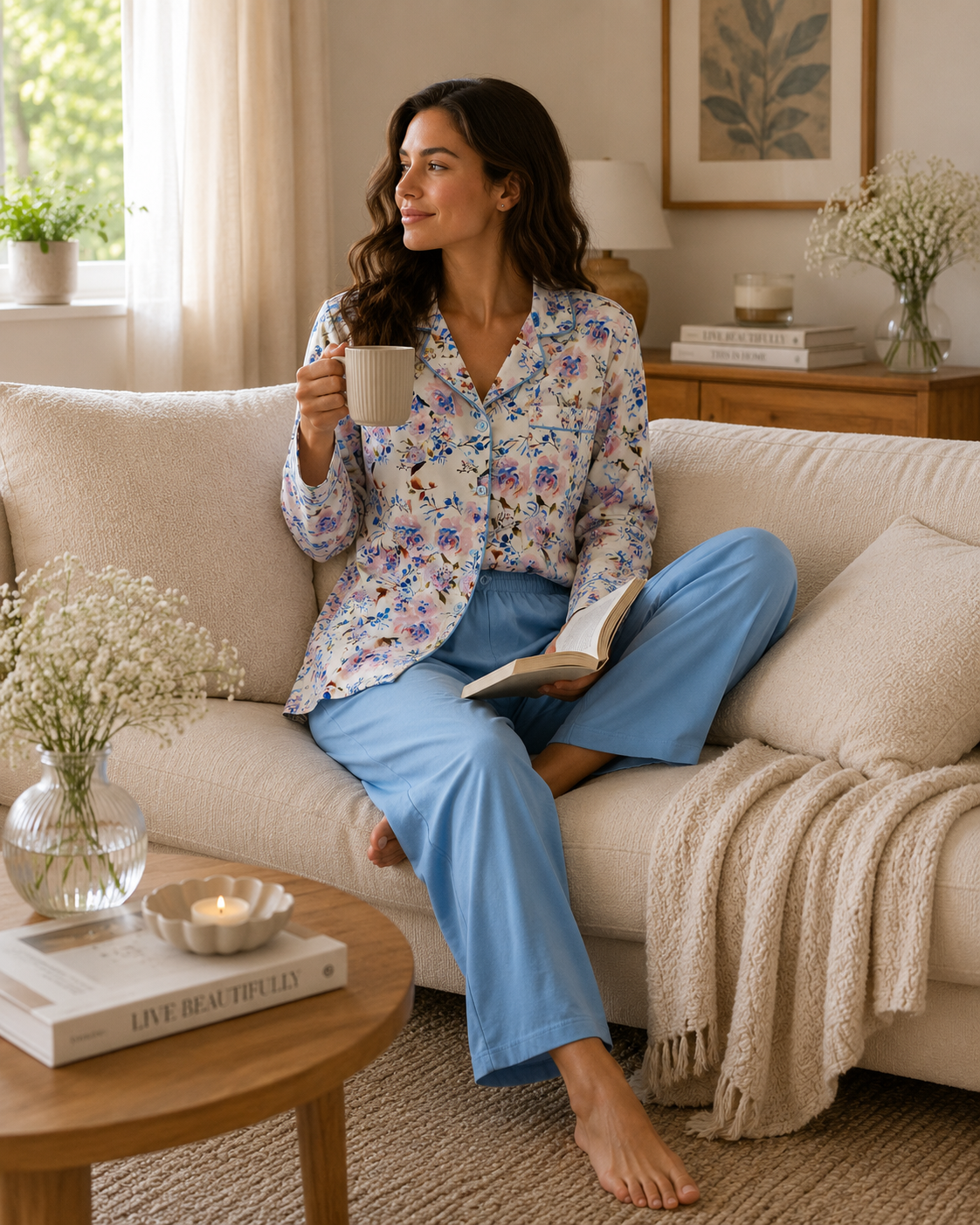 Pyjama Femme Fleuri – Ensemble Élégant & Confortable Disponible en 3 Couleurs