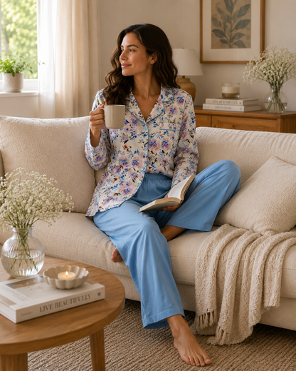 Pyjama Femme Fleuri – Ensemble Élégant & Confortable Disponible en 3 Couleurs