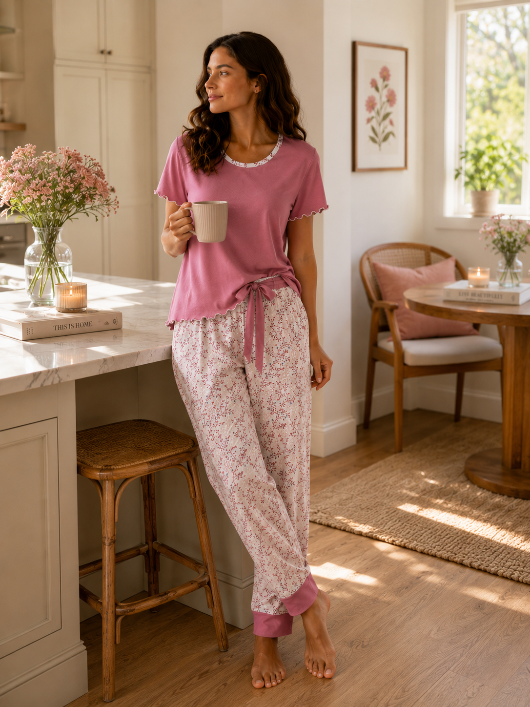 Pyjama Femme Fleuri – Ensemble Confort Chic Disponible en 3 Couleurs