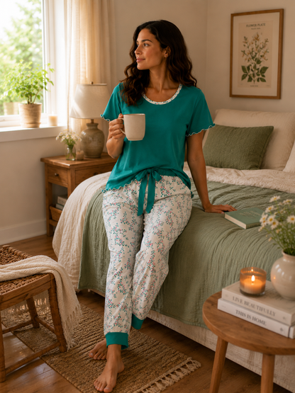 Pyjama Femme Fleuri – Ensemble Confort Chic Disponible en 3 Couleurs