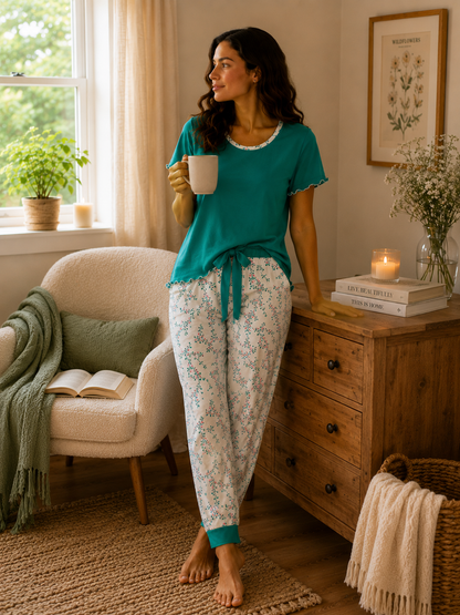 Pyjama Femme Fleuri – Ensemble Confort Chic Disponible en 3 Couleurs