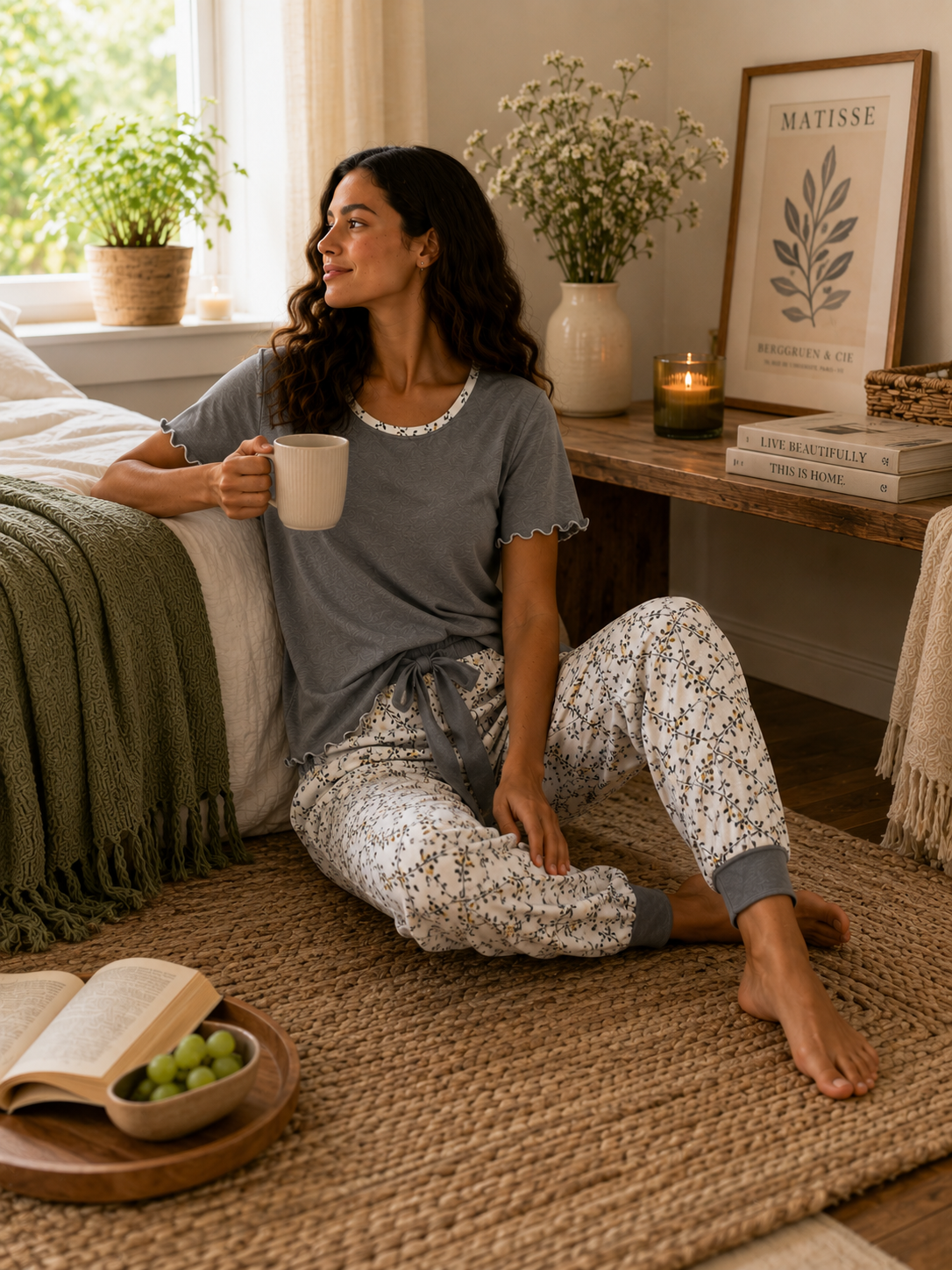 Pyjama Femme Fleuri – Ensemble Confort Chic Disponible en 3 Couleurs