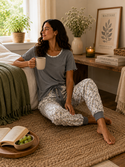 Pyjama Femme Fleuri – Ensemble Confort Chic Disponible en 3 Couleurs