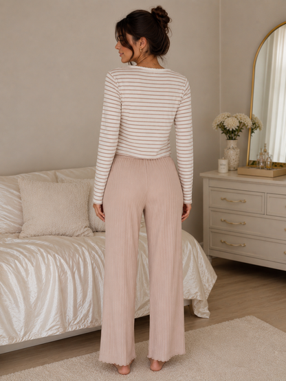 Ensemble Pyjama Femme Côtelé & Rayé – 3 Coloris