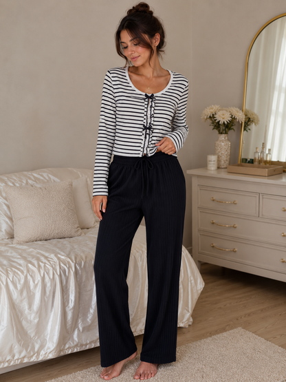 Ensemble Pyjama Femme Côtelé & Rayé – 3 Coloris