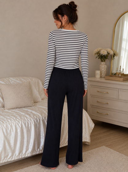 Ensemble Pyjama Femme Côtelé & Rayé – 3 Coloris