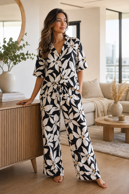 Pyjama Fleuri Noir & Blanc