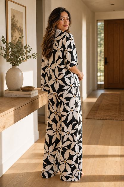 Pyjama Fleuri Noir & Blanc