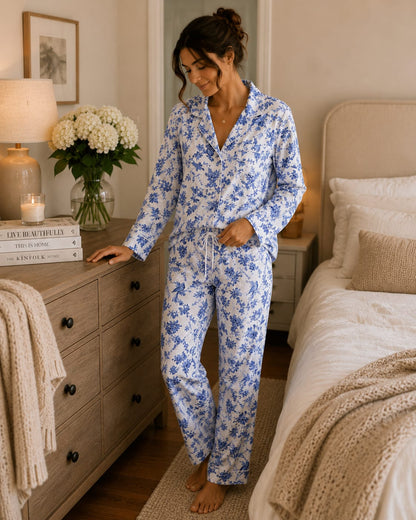 Pyjama Femme Fleuri Satiné – Ensemble Chic & Confort Disponible en 4 Couleurs