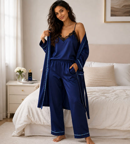 Ensemble Pyjama Satin 3 Pièces Femme – Élégance & Confort Disponible en 3 Couleurs